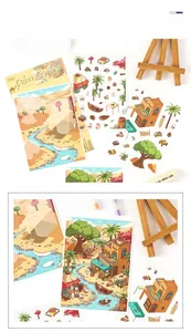 Close-up of Desert Journey Oasis themed DIY scrapbook stickers with cute illustrations