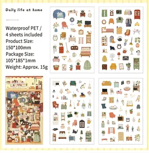 Detail von 4 wasserfesten PET Vintage-Lifestyle-Aufklebern für DIY-Scrapbooking-Deko