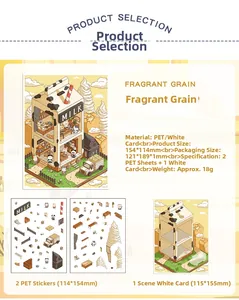 Detailed PET sticker set with DIY milk box house theme and background card board