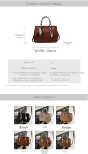 Detailed size specifications for a stylish PU leather bucket bag with silk scarf handle