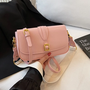 Women Retro PU Leather Crossbody Bag Gold Square Buckle Small Square Tofu Bag Dual Wide Fabric Shoulder Strap Casual Bag