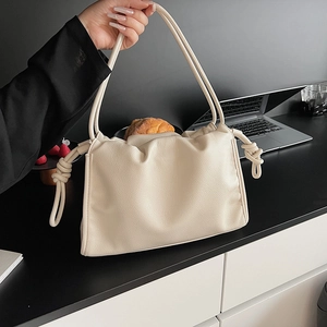 Sac Nuage en Cuir PU Rétro pour Femmes Motif Lychee Plissé Nœud Sac à Épaule Grande Capacité Sac Bandoulière Pour Mode Voyage Quotidien