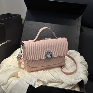 Women Woven Texture Crossbody Bag PU Leather Square Shoulder Bag Horseshoe Buckle Fashion Messenger Handbag Elegant