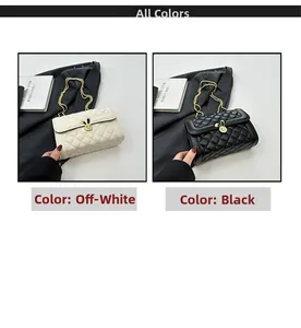 Close-up of quilted chain bags in cream and black with unique golden rabbit ear locks