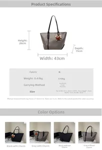 Spécifications de taille pour un grand sac cabas imperméable avec options de couleurs