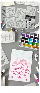 Detail of 6-piece panda theme painting stencils with creative DIY art tools set