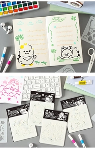 Detail of 4 cartoon drawing stencil sets with 6 pieces each for DIY creative journals