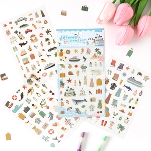 Island Vacation PET stickers set for scrapbooking featuring 4 sheets of ocean lifestyle motifs