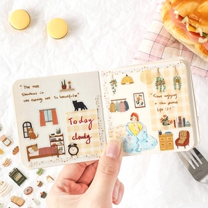 Aesthetic lifestyle PET stickers for journals featuring cozy home scenes and cats