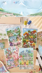 Detail of 3D scrapbooking stickers featuring miniature landscapes and artistic scenery