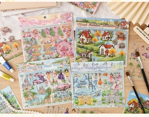Close-up of 3D miniature scene stickers in four themes for creative journaling