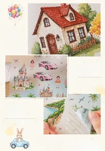 Detailed view of waterproof PET 3D stickers featuring matte finish and pre-cut illustrations