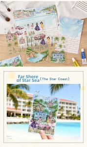 Detail of The Star Coast themed stickers featuring castles and seaside scenery for journaling