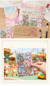 Artistic Window With Moon stickers featuring pink clouds and ferris wheel for journaling