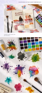 Artistieke aquarel stickers voor DIY-dagboek met creatieve hulpmiddelen in de set