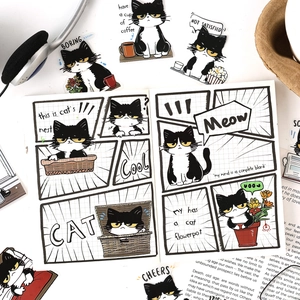 Autocollants de chats noir et blanc mignons pour journaux et scrapbooking DIY