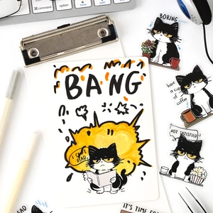 Lot de stickers chat noir et blanc mignons pour scrapbooking et décoration