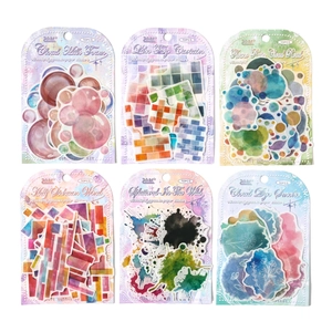 Een set van 6 pakjes aquarel washi-stickers voor DIY-journaling, totaal 60 stuks met artistieke wolken