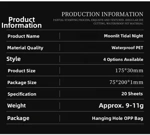 Specifications of waterproof PET stickers 175x30mm Moonlit Tidal Night pack 20 sheets