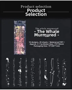 Macro view of ocean-themed PET stickers with silver foil border and whale design detail