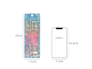 Dreamcatcher laser stickers with gold foil details next to phone for size scale