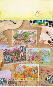 Macro detail of Flower Garden series watercolor stickers for journal decoration