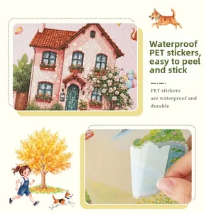 Close-up of waterproof PET decorative stickers showing easy peeling and autumn scenery