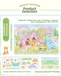 Detail view of 3D miniature scene sticker kit with PET material and scenery card