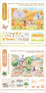 Detailed 3D miniature scene sticker kit with PET sheets and white card base
