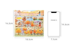 Detailed view of 3PCS autumn landscape stickers measuring 18.5x16.2cm for journaling