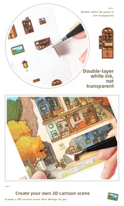 Macro-opname van DIY 3D-cartoonscène-stickers met dubbellaagse witte inkt bedrukking