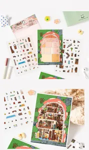 Makroaufnahme der DIY 3D-Landschaftsaufkleber mit Dreamy Mushroom Motiv für Journale