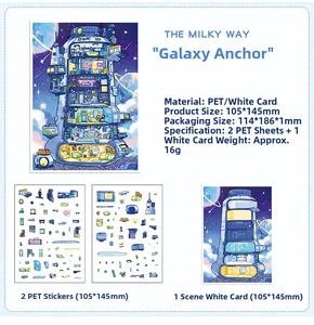 Detailweergave van The Milky Way 3D sticker-set met PET-stickers en een ruimtevaart-scènekaart