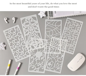 Detailed set of 6 PET stencils with floral and geometric hollow patterns for DIY painting