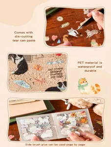 Waterproof PET stickers with cute illustrations showing peeling and storage usage