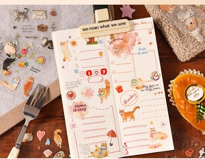 Cute cat theme stickers featuring orange and cow cat illustrations for DIY journals
