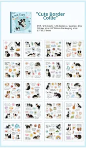 Lot de 20 autocollants PET Border Collie avec d'adorables illustrations cartoon