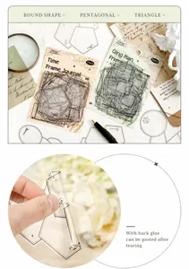 Detalle de pegatinas vintage de PET transparente para scrapbooking y decoración de diarios