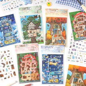Creative 3D home landscape sticker sets featuring dream treehouse and forest designs