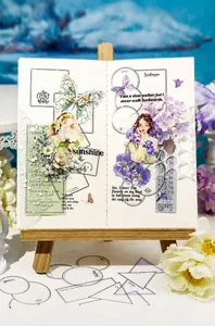 Pegatinas creativas de PET con figuras vintage y motivos florales en caballete de madera