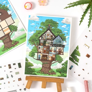 3D treehouse dreamlike scenery sticker set with creative layered diorama illustrations