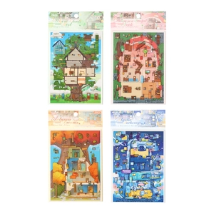 Creative 3D landscape sticker set featuring four colorful illustrated dream home themes