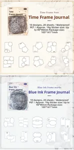 Macro-opname van waterbestendige retro PET-frame stickers voor journaling en hobby