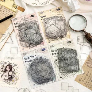 Vintage PET Waterproof Frame Stickers For Journaling Scrapbooking DIY Minimalist Line Geometric Border Decorative Decals