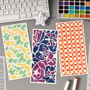 Artistic PET hollow drawing template set with various colorful decorative patterns