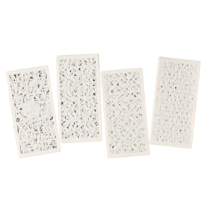 Set of 4 white PET stencil templates with diverse hollow patterns for DIY painting and crafts