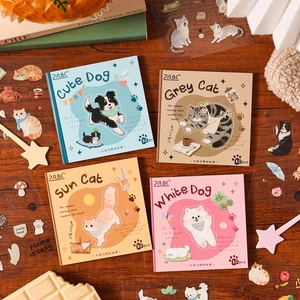 Cute Cartoon Animal Waterproof PET Sticker Book For Handbook DIY Decorative Stickers Including Cat Dog Patterns Stationery Gift
