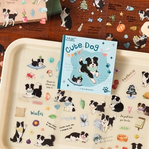 Cute Border Collie plush stickers set in a blue booklet featuring 20 pieces for journaling