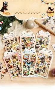 Detailed PET stickers set showing six black cat themes like Nutcracker and Winter Song