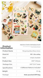 Detail of PET black cat stickers showing waterproof material and die-cut patterns